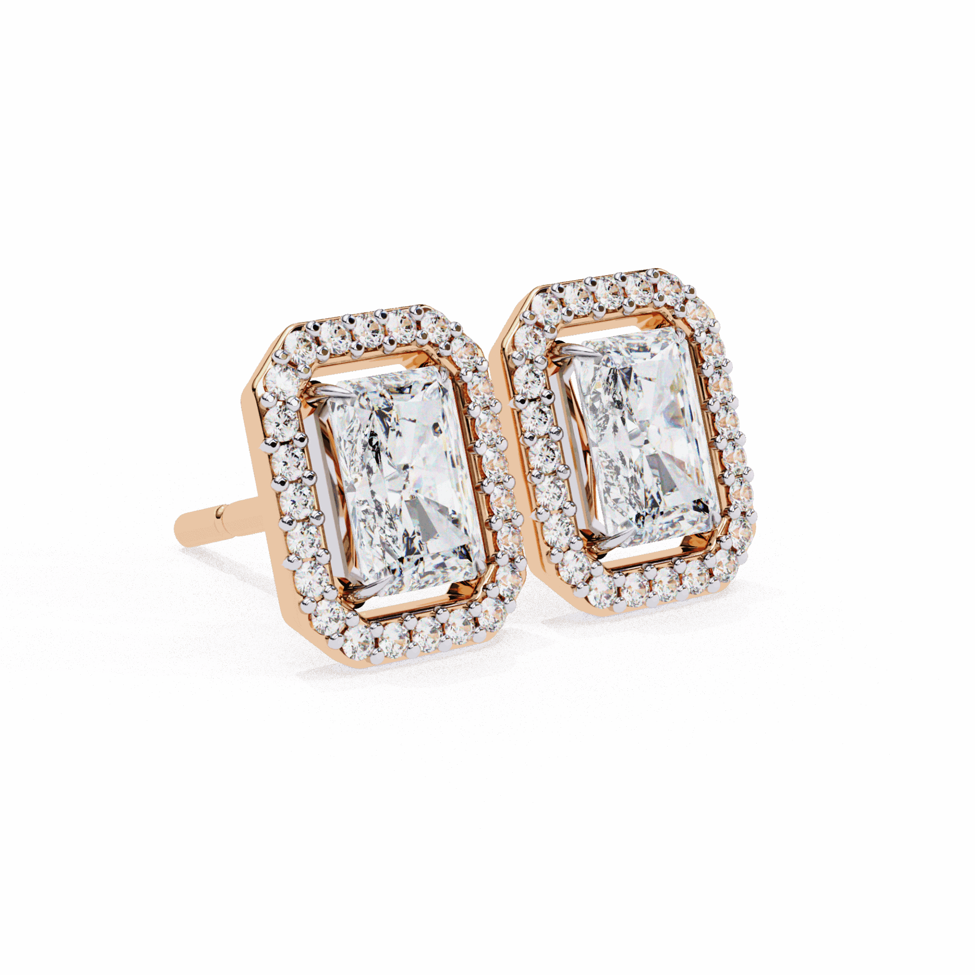 1 Carat Radiant and Round Stud Earrings in Moissanite | House of Estara