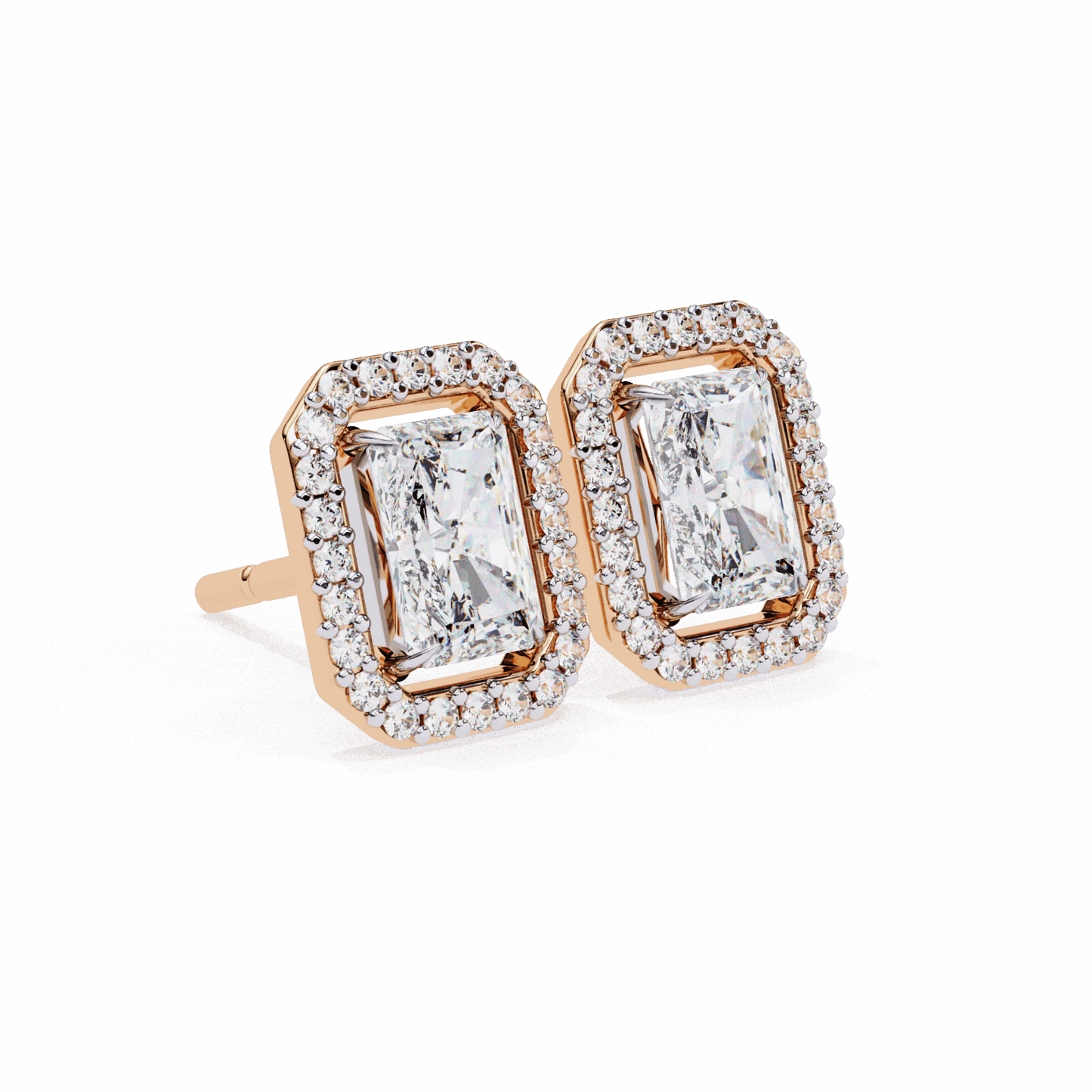 1 Carat Radiant and Round Stud Earrings in Moissanite | House of Estara