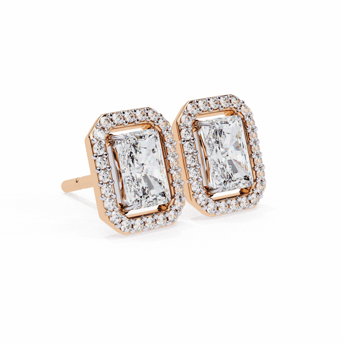 1 Carat Radiant and Round Stud Earrings in Moissanite | House of Estara