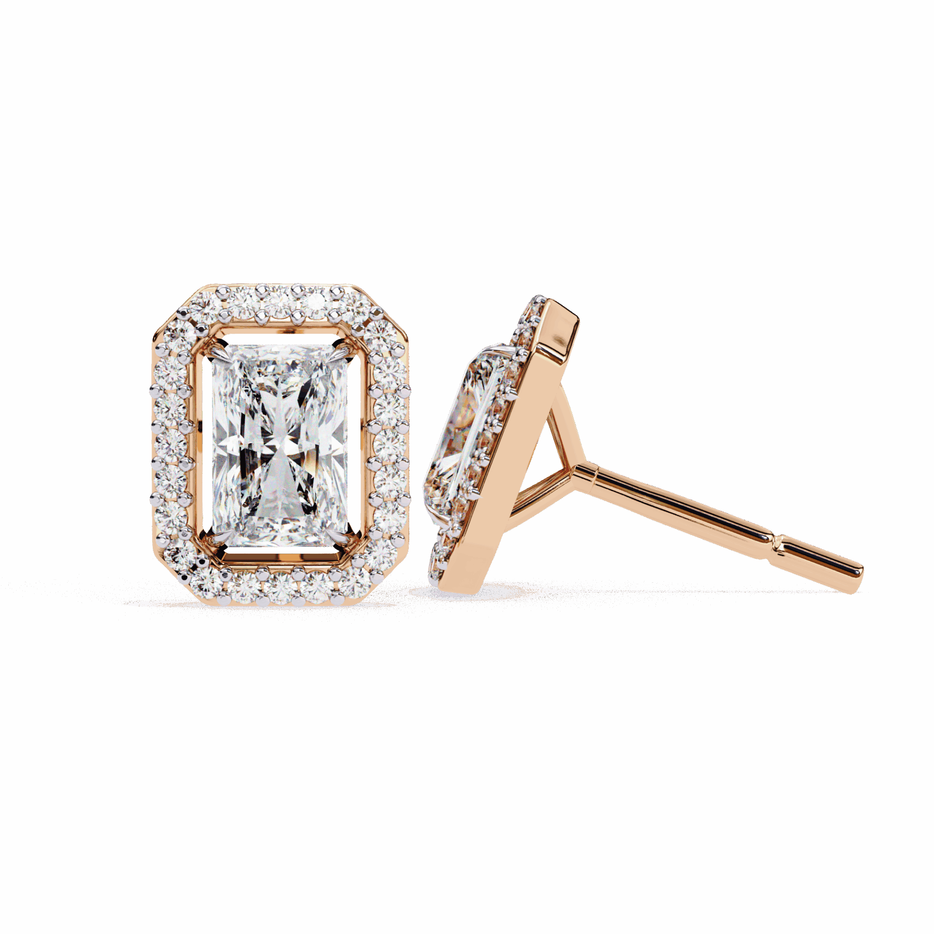 1 Carat Radiant and Round Stud Earrings in Moissanite | House of Estara