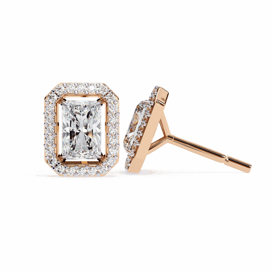 1 Carat Radiant and Round Stud Earrings in Moissanite | House of Estara