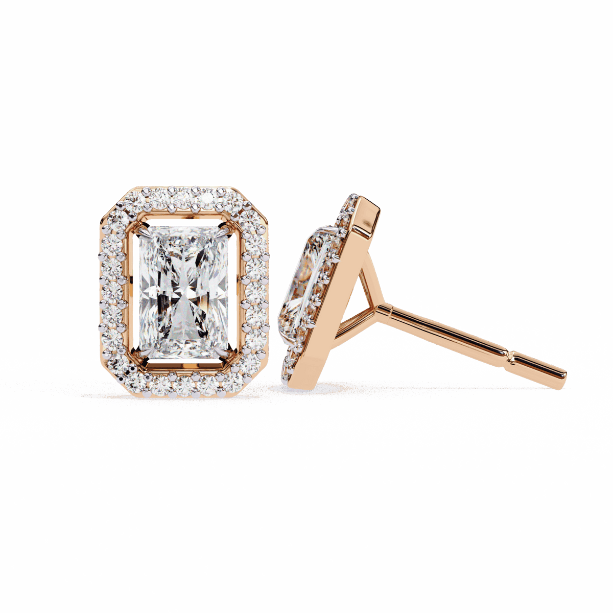 1 Carat Radiant and Round Stud Earrings in Moissanite | House of Estara