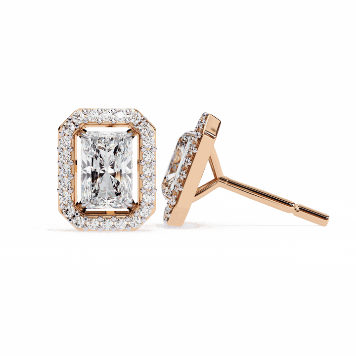 1 Carat Radiant and Round Stud Earrings in Moissanite | House of Estara