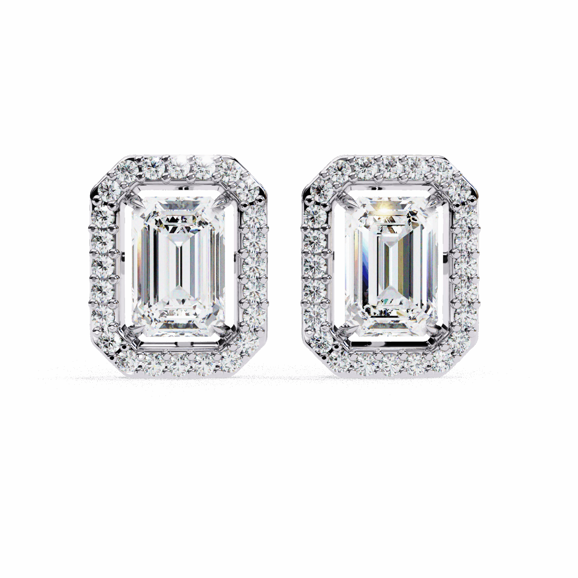 0.9 Carat Emerald and Round Stud Earrings in Moissanite | House of Estara