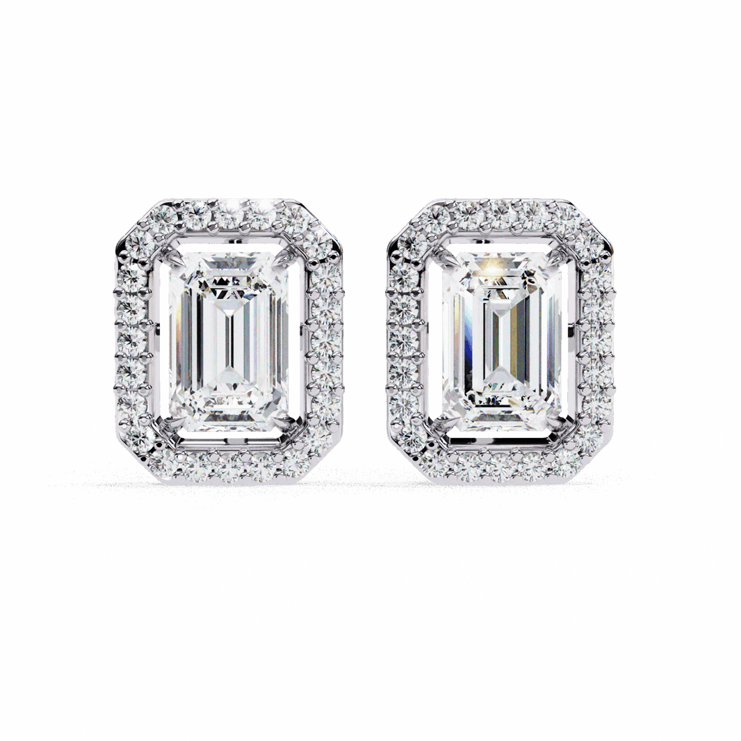 0.9 Carat Emerald and Round Stud Earrings in Moissanite | House of Estara