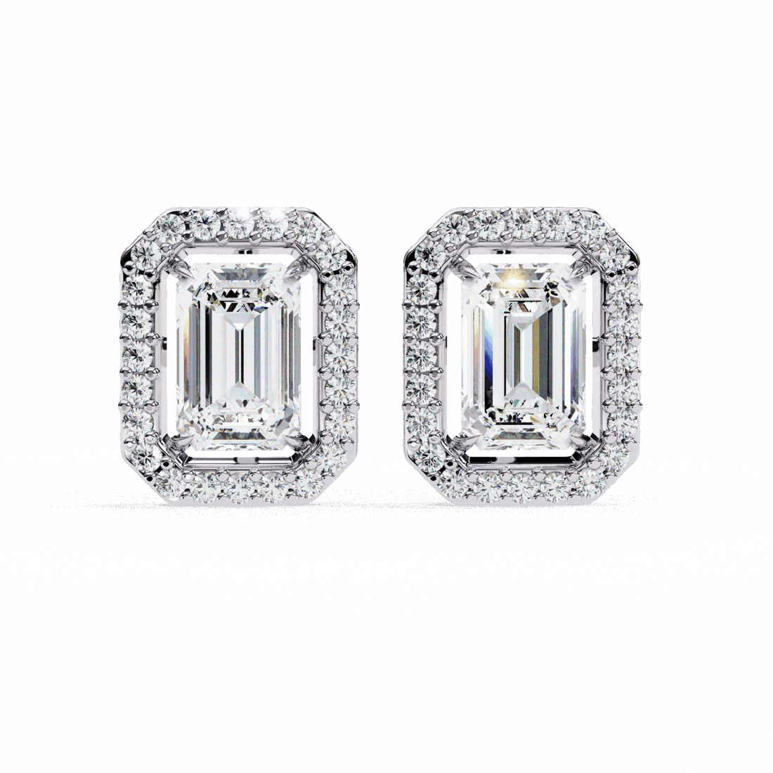 0.9 Carat Emerald and Round Stud Earrings in Moissanite | House of Estara