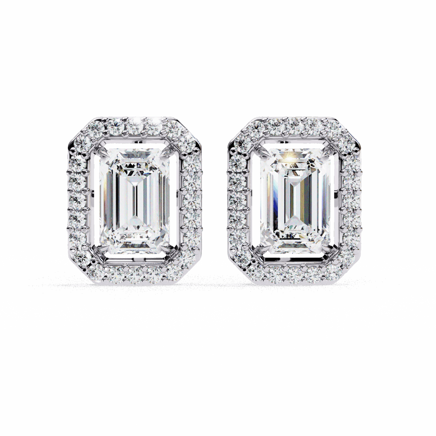 0.9 Carat Emerald and Round Stud Earrings in Moissanite | House of Estara