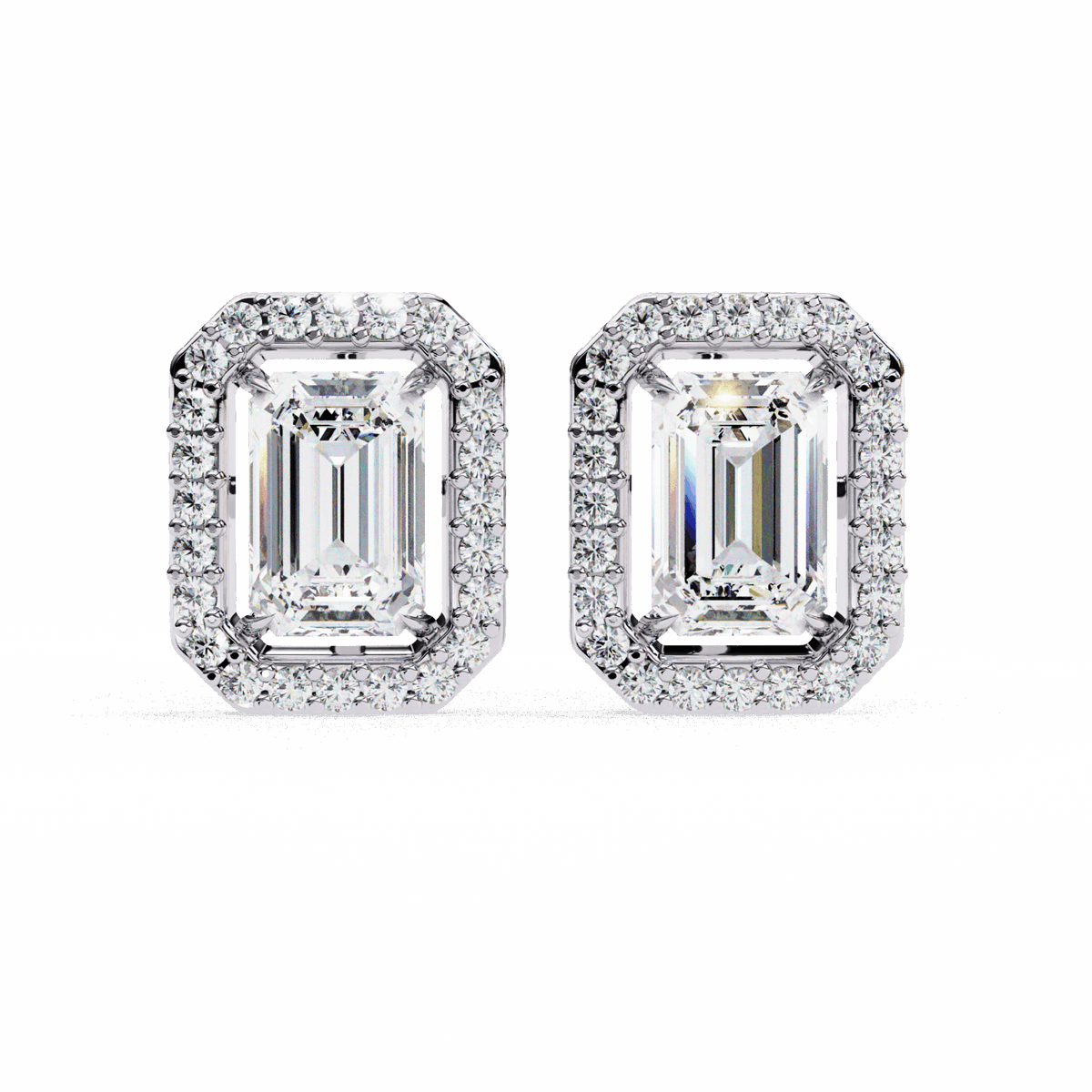 0.9 Carat Emerald and Round Stud Earrings in Moissanite | House of Estara