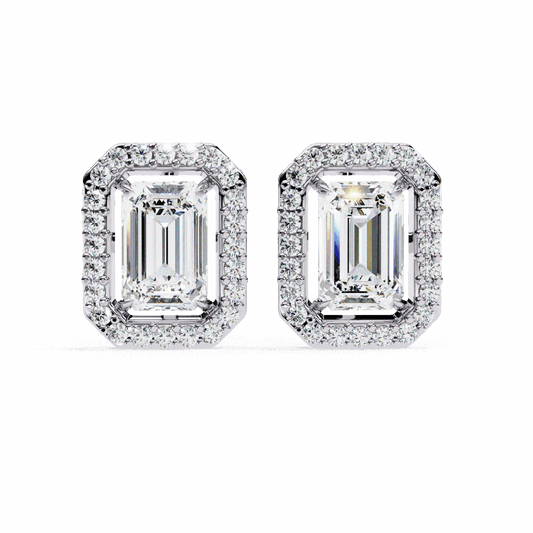 0.9 Carat Emerald and Round Stud Earrings in Moissanite | House of Estara
