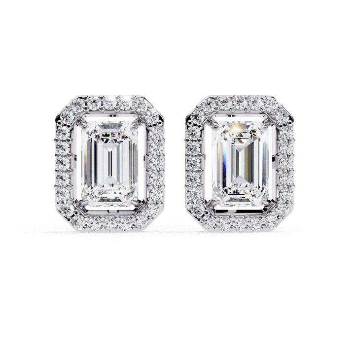 0.9 Carat Emerald and Round Stud Earrings in Moissanite | House of Estara