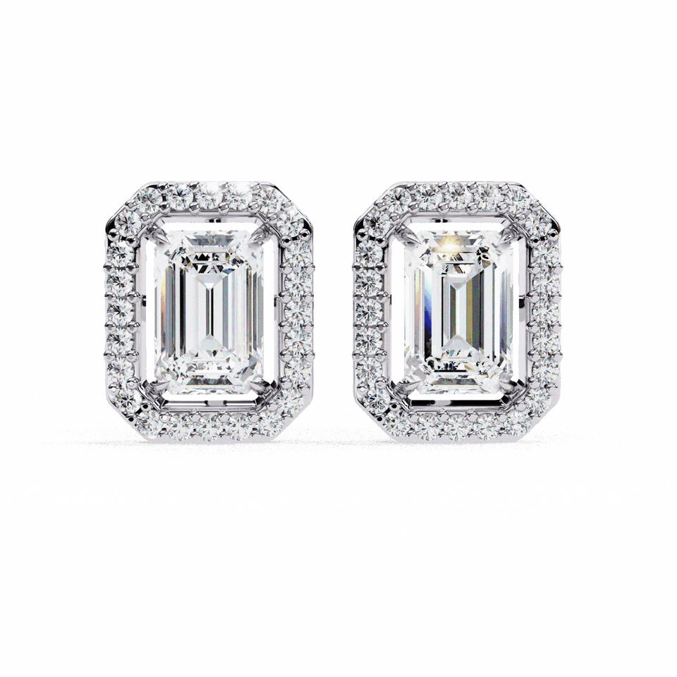 Emerald Cut Halo Stud Earrings