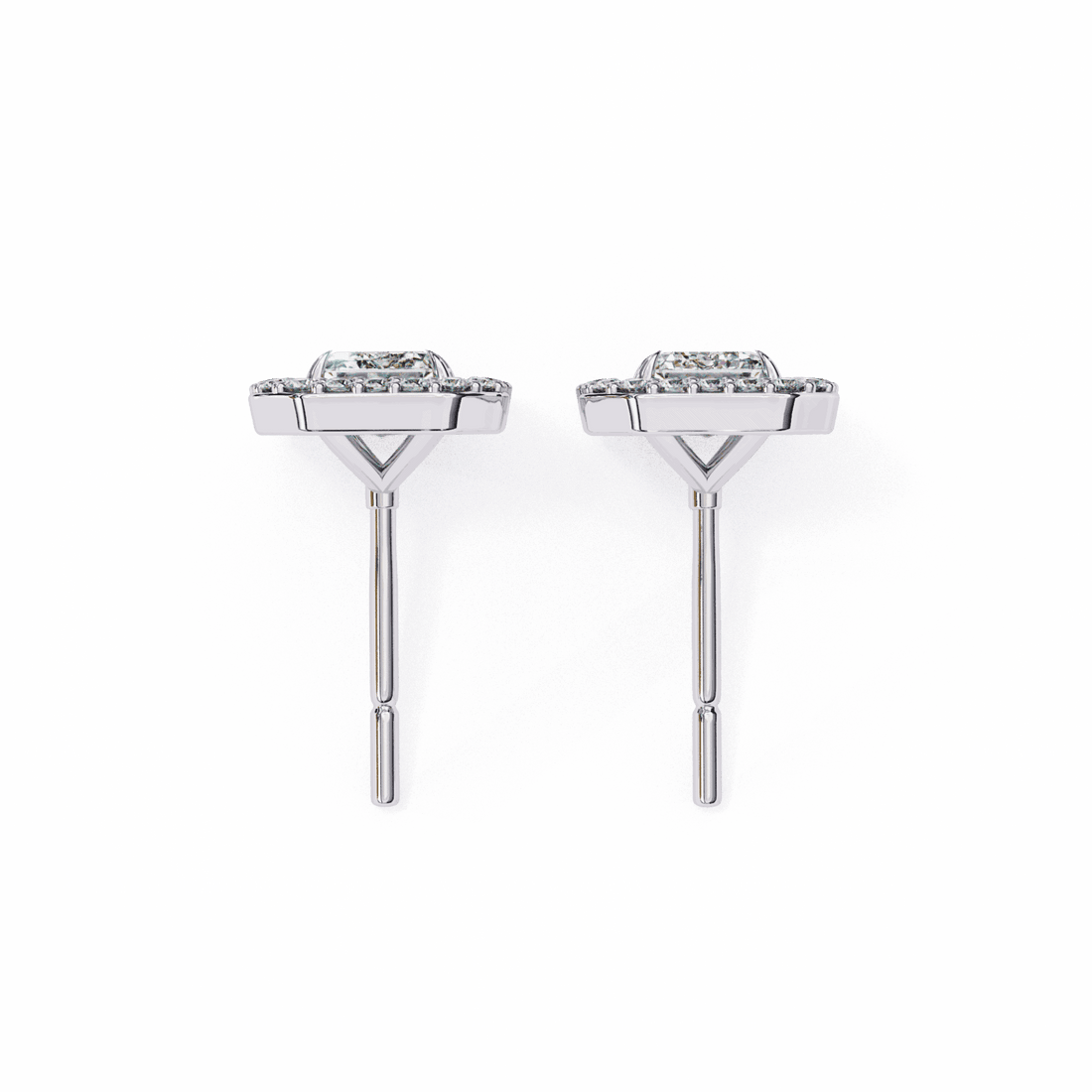 0.9 Carat Emerald and Round Stud Earrings in Moissanite | House of Estara