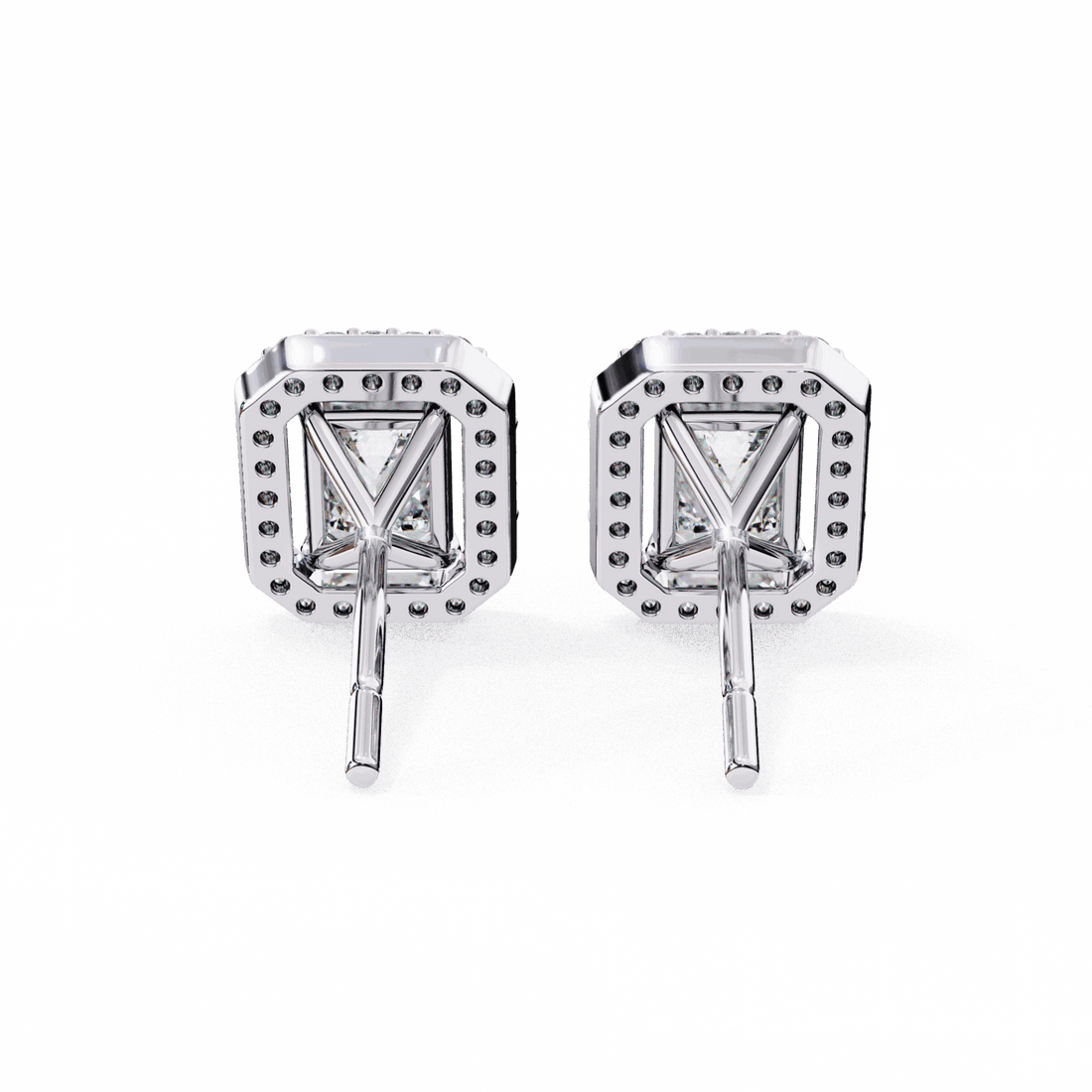 0.9 Carat Emerald and Round Stud Earrings in Moissanite | House of Estara