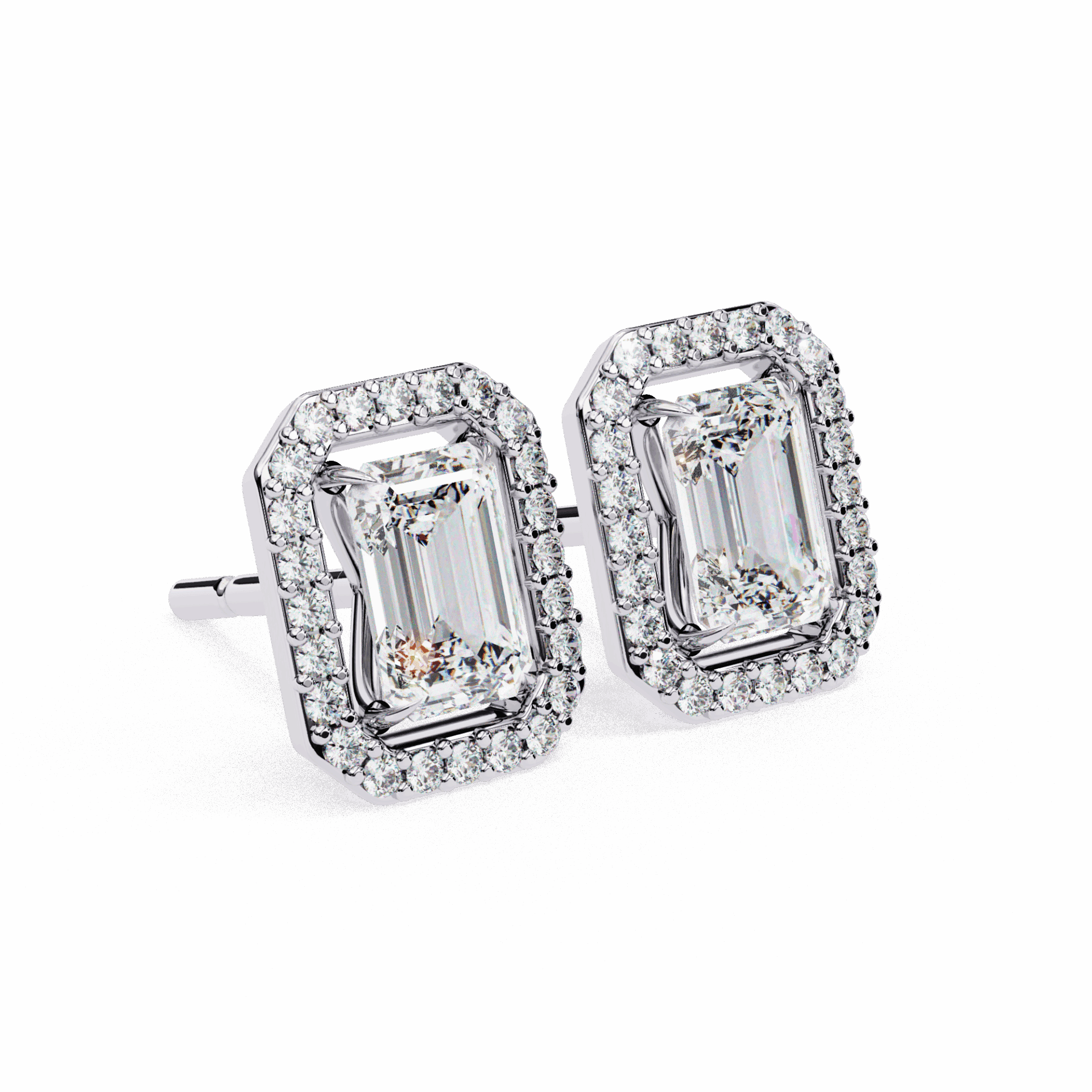 0.9 Carat Emerald and Round Stud Earrings in Moissanite | House of Estara