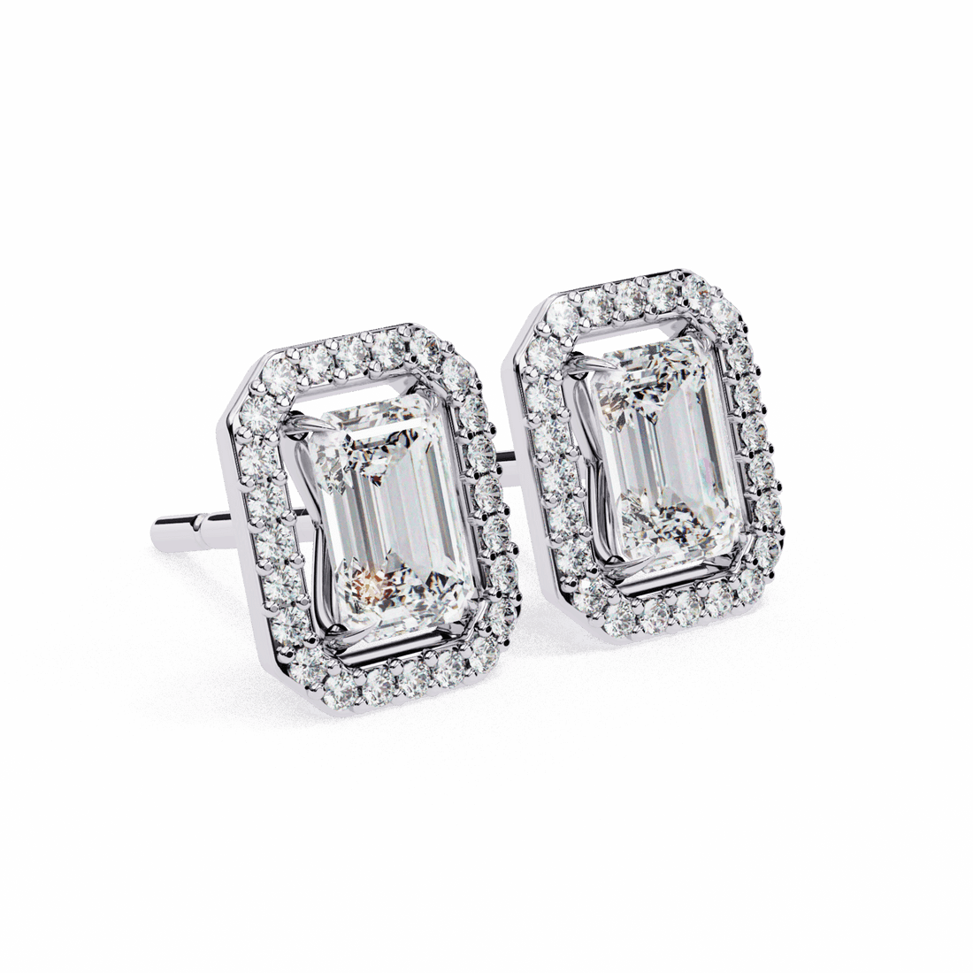 0.9 Carat Emerald and Round Stud Earrings in Moissanite | House of Estara