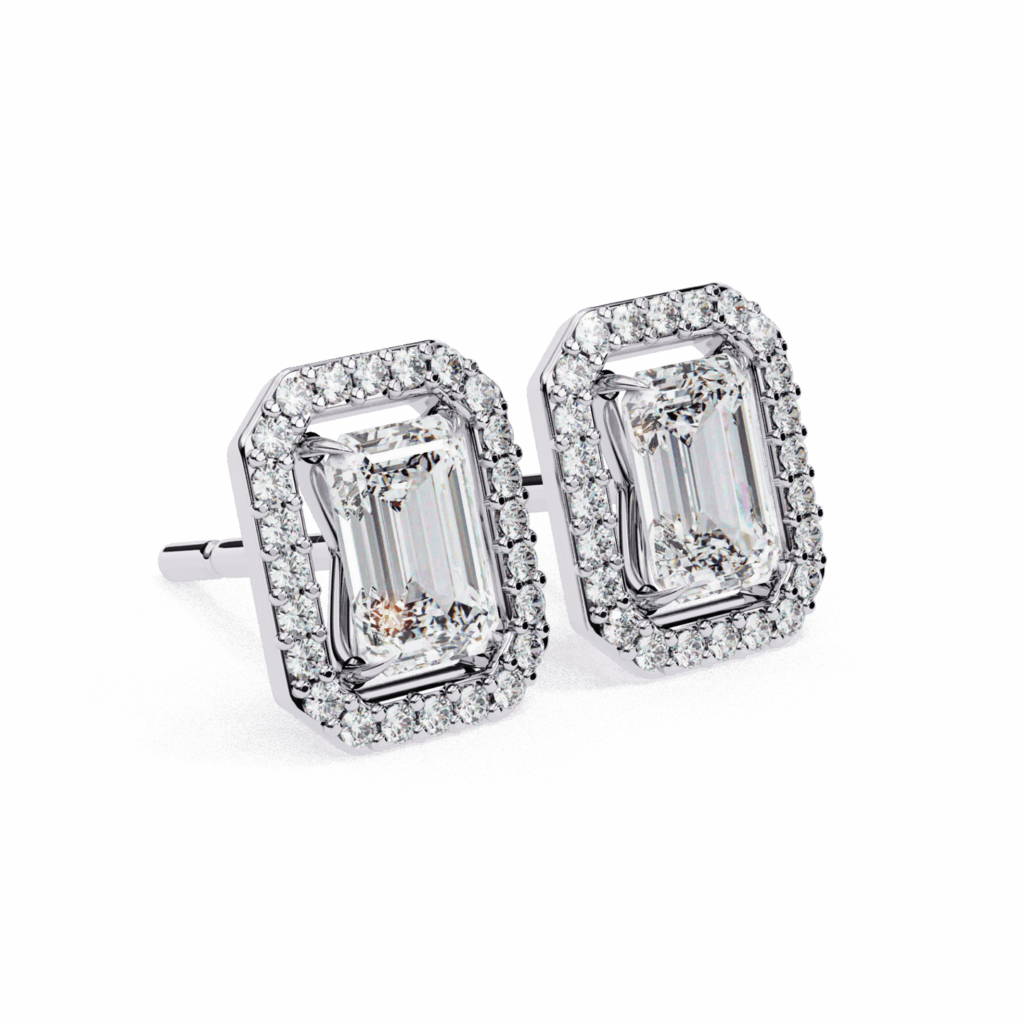 0.9 Carat Emerald and Round Stud Earrings in Moissanite | House of Estara