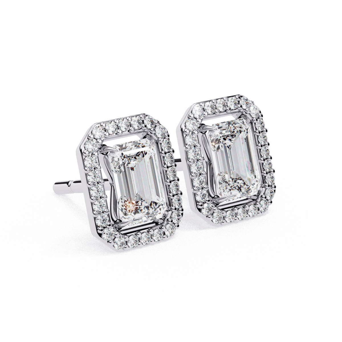 0.9 Carat Emerald and Round Stud Earrings in Moissanite | House of Estara