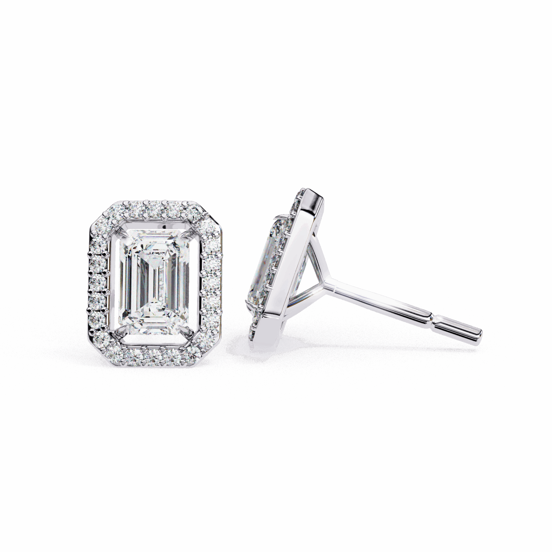 0.9 Carat Emerald and Round Stud Earrings in Moissanite | House of Estara