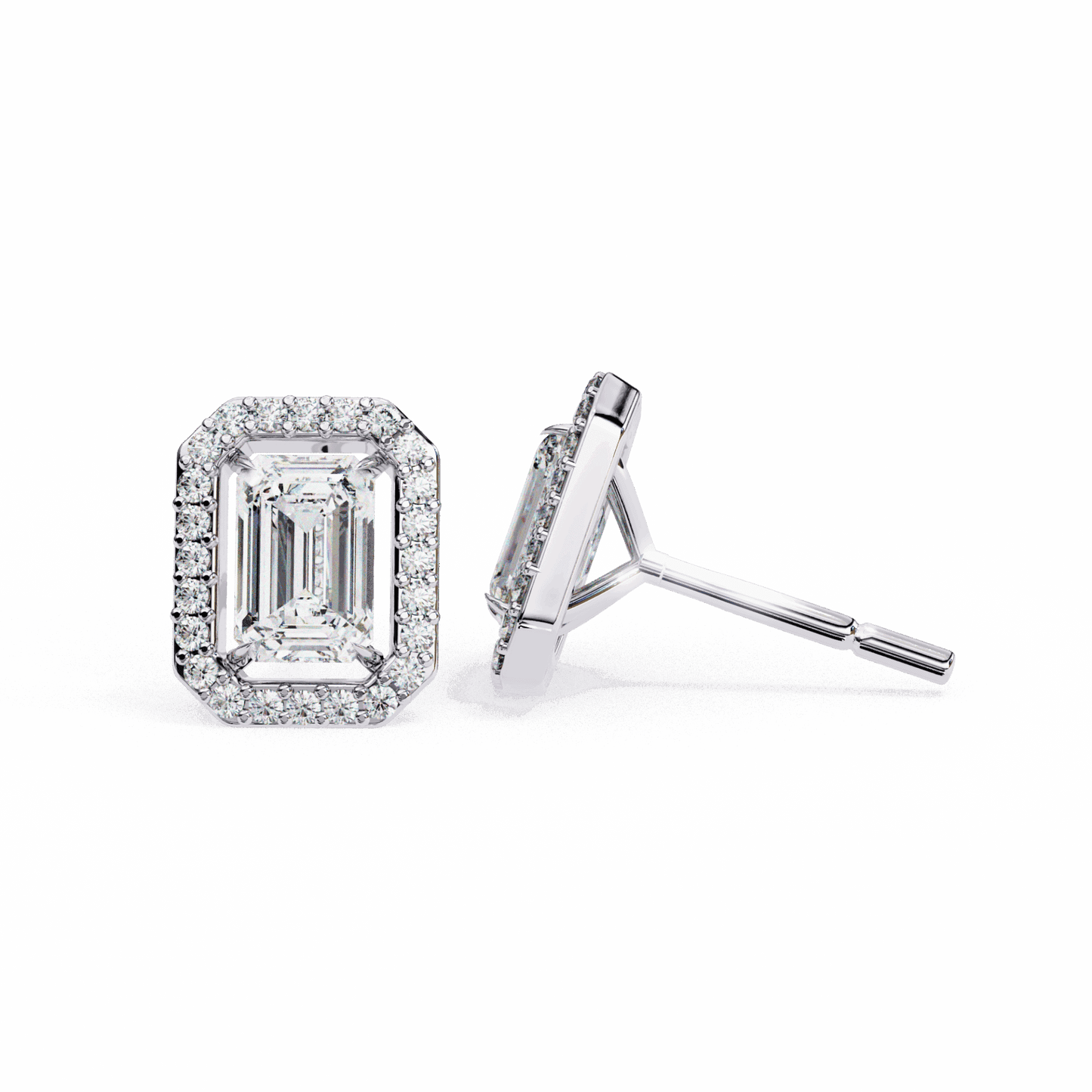 0.9 Carat Emerald and Round Stud Earrings in Moissanite | House of Estara