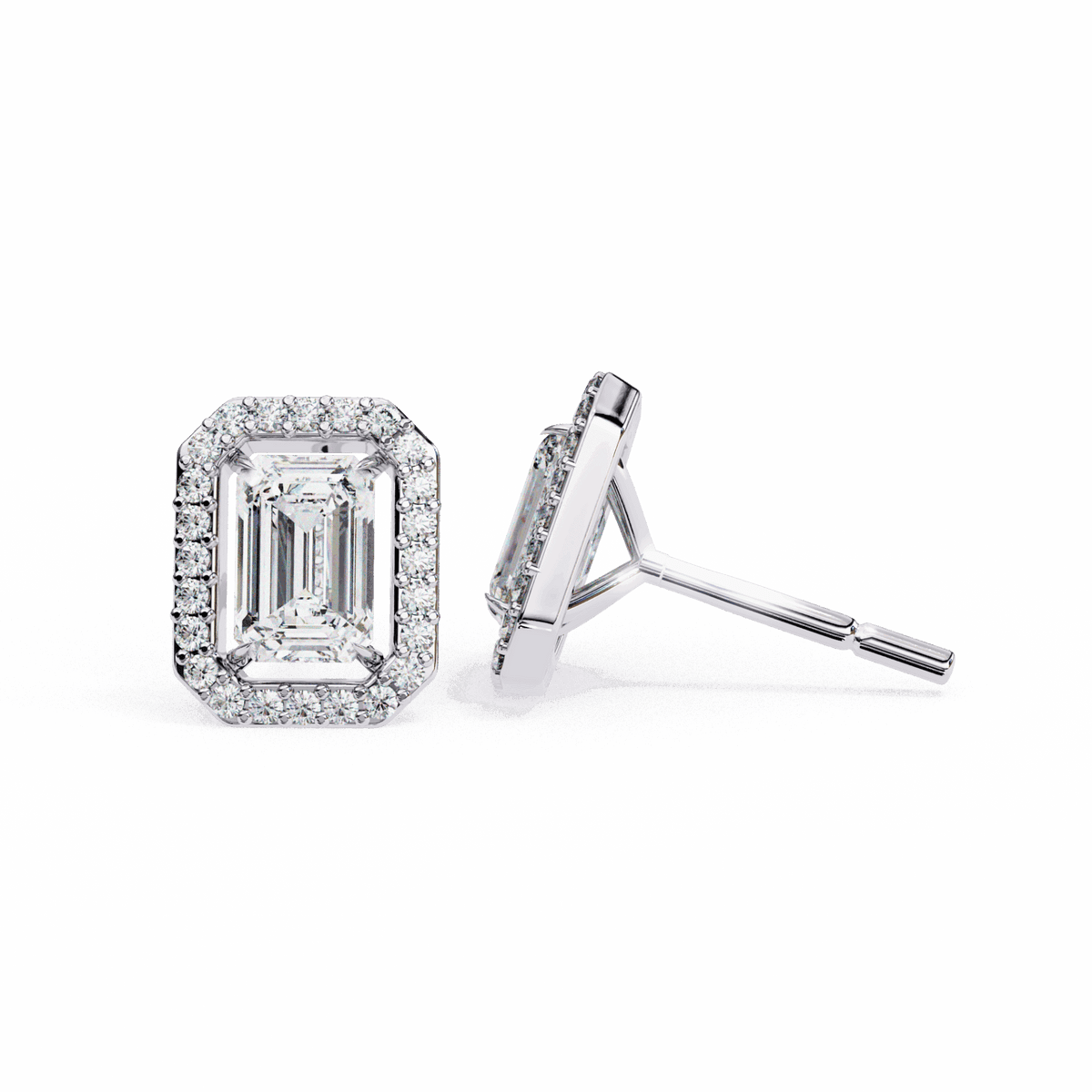 0.9 Carat Emerald and Round Stud Earrings in Moissanite | House of Estara