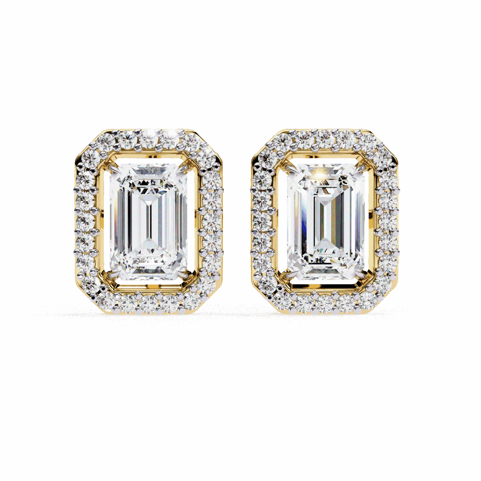 0.9 Carat Emerald and Round Stud Earrings in Moissanite | House of Estara