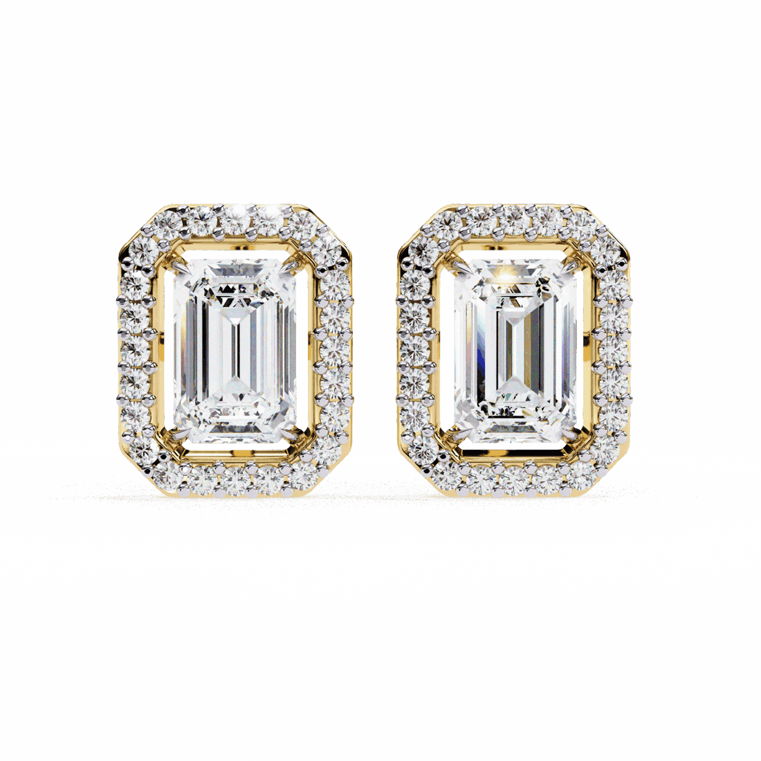 0.9 Carat Emerald and Round Stud Earrings in Moissanite | House of Estara