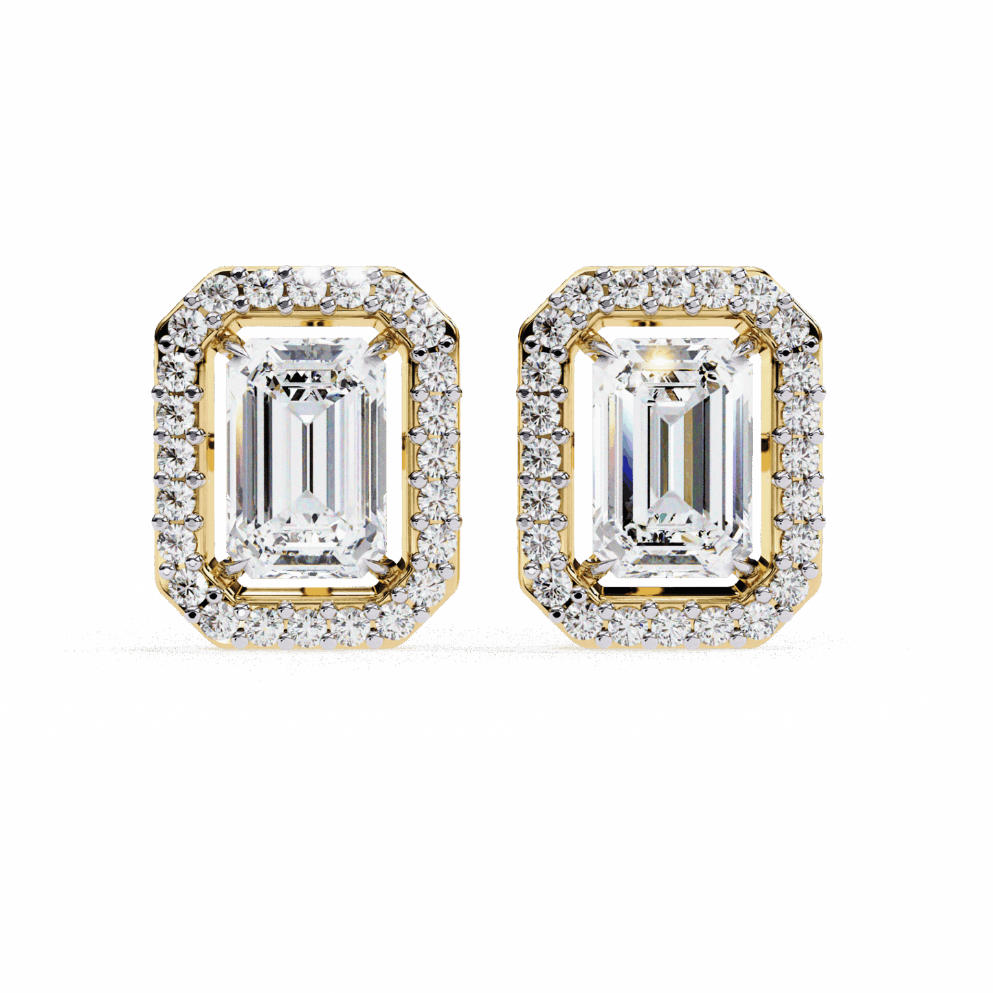 0.9 Carat Emerald and Round Stud Earrings in Moissanite | House of Estara