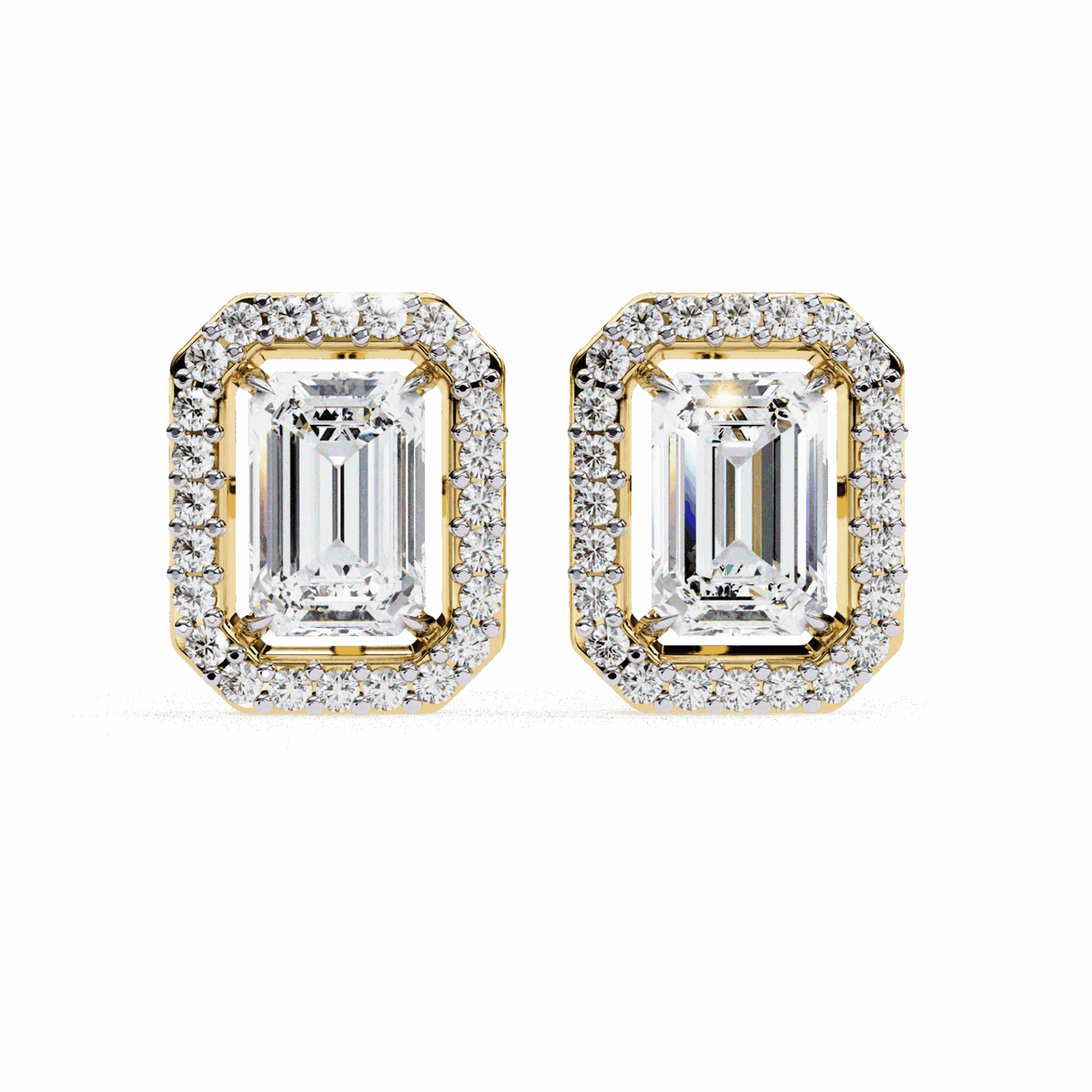 0.9 Carat Emerald and Round Stud Earrings in Moissanite | House of Estara