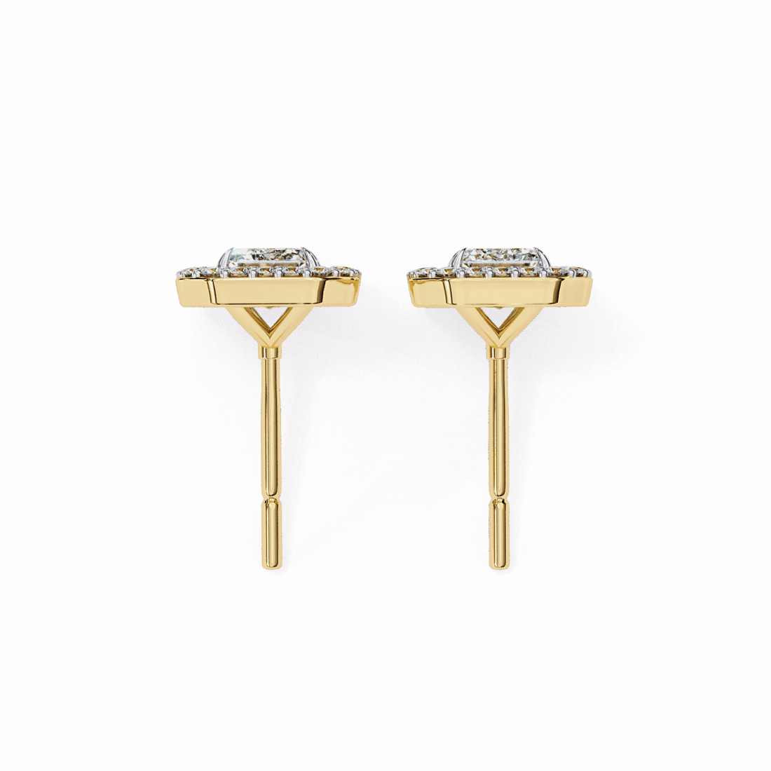 0.9 Carat Emerald and Round Stud Earrings in Moissanite | House of Estara