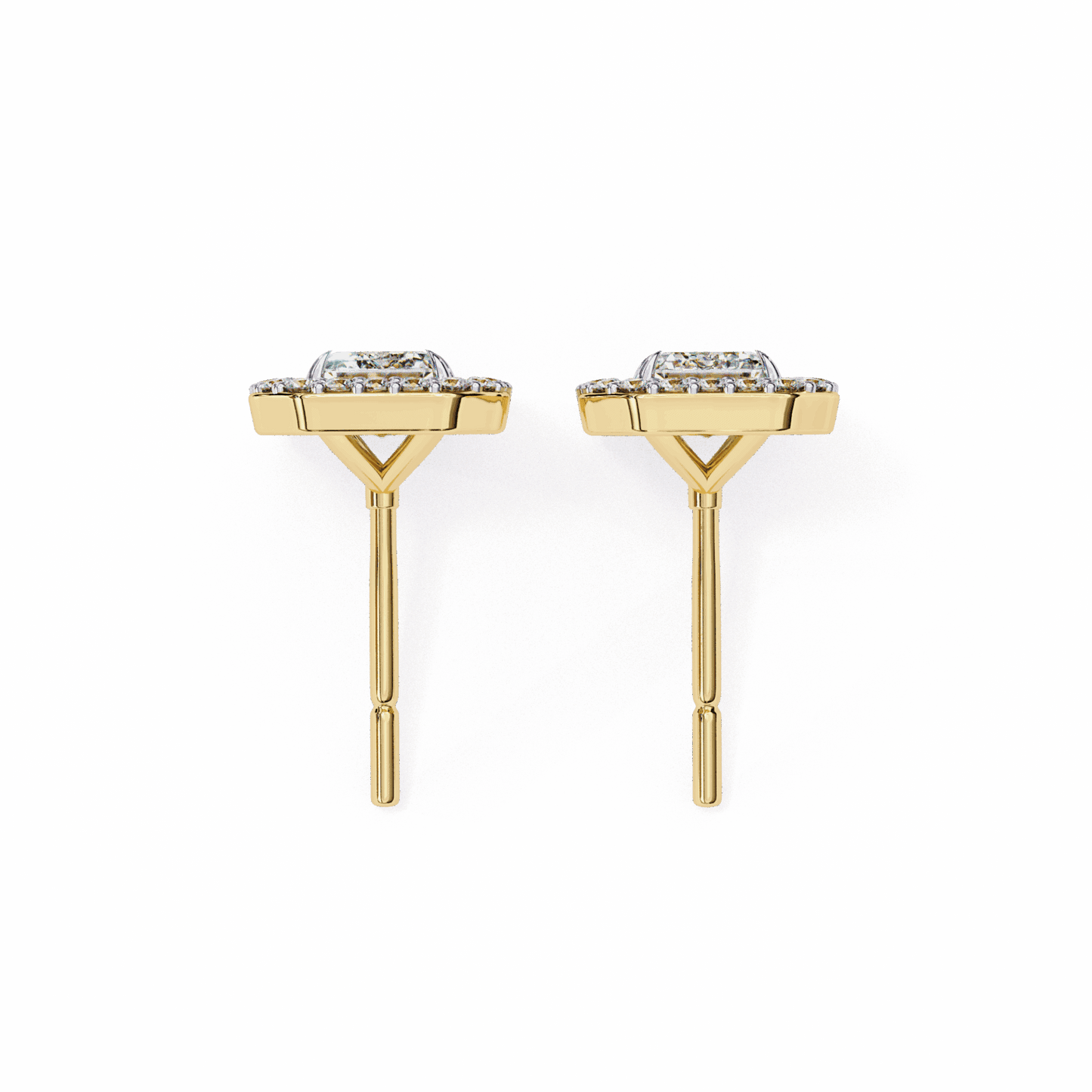 0.9 Carat Emerald and Round Stud Earrings in Moissanite | House of Estara
