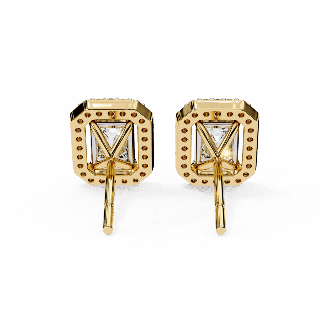 0.9 Carat Emerald and Round Stud Earrings in Moissanite | House of Estara