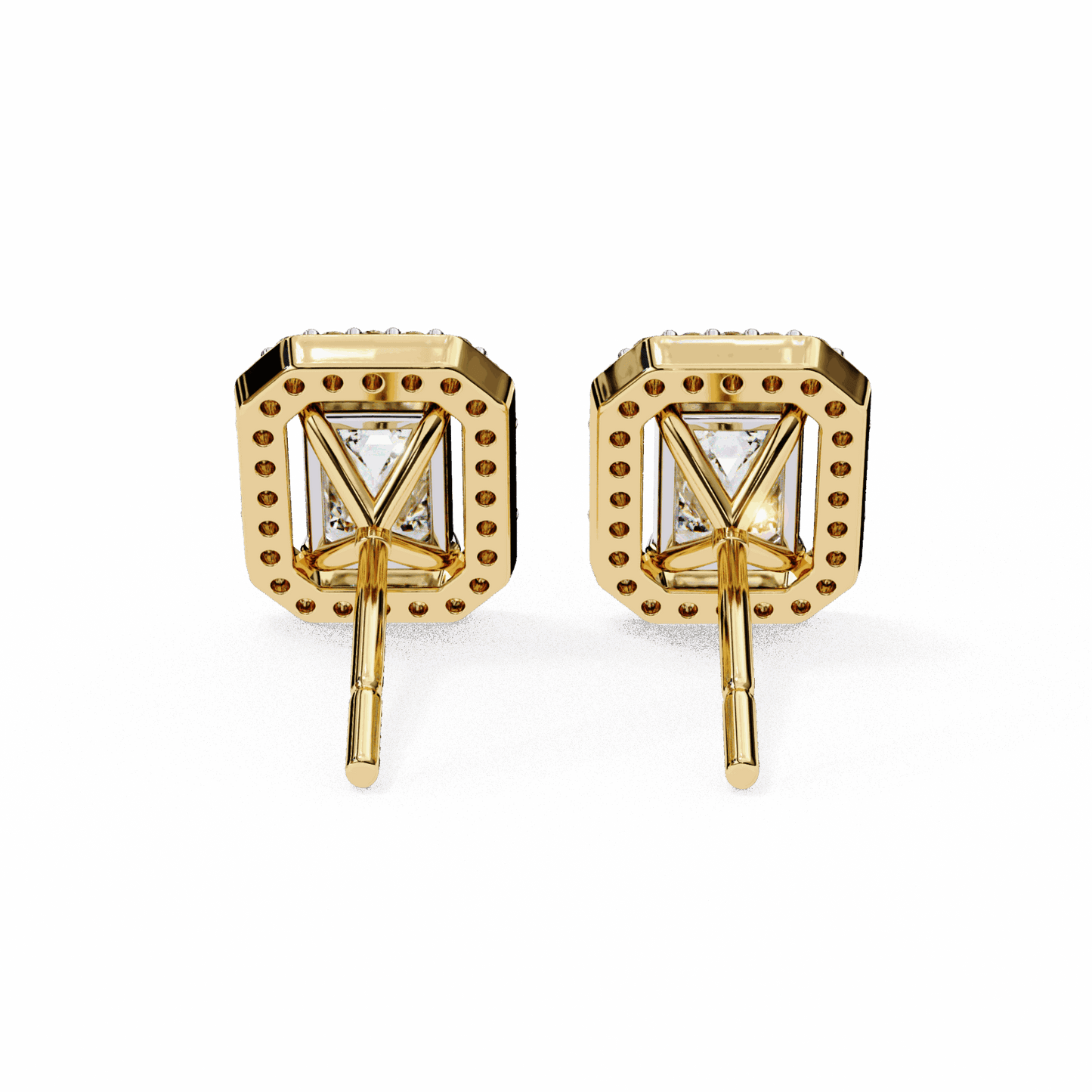 0.9 Carat Emerald and Round Stud Earrings in Moissanite | House of Estara