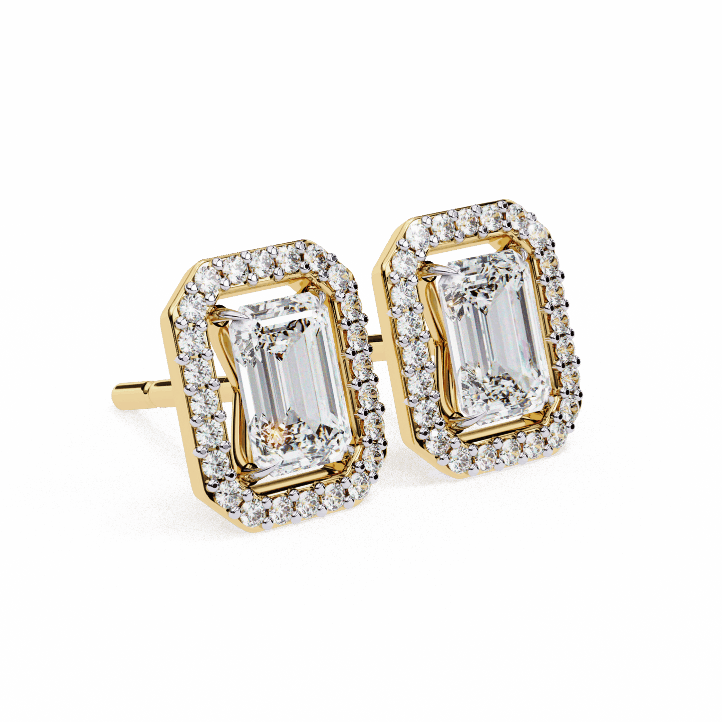 0.9 Carat Emerald and Round Stud Earrings in Moissanite | House of Estara