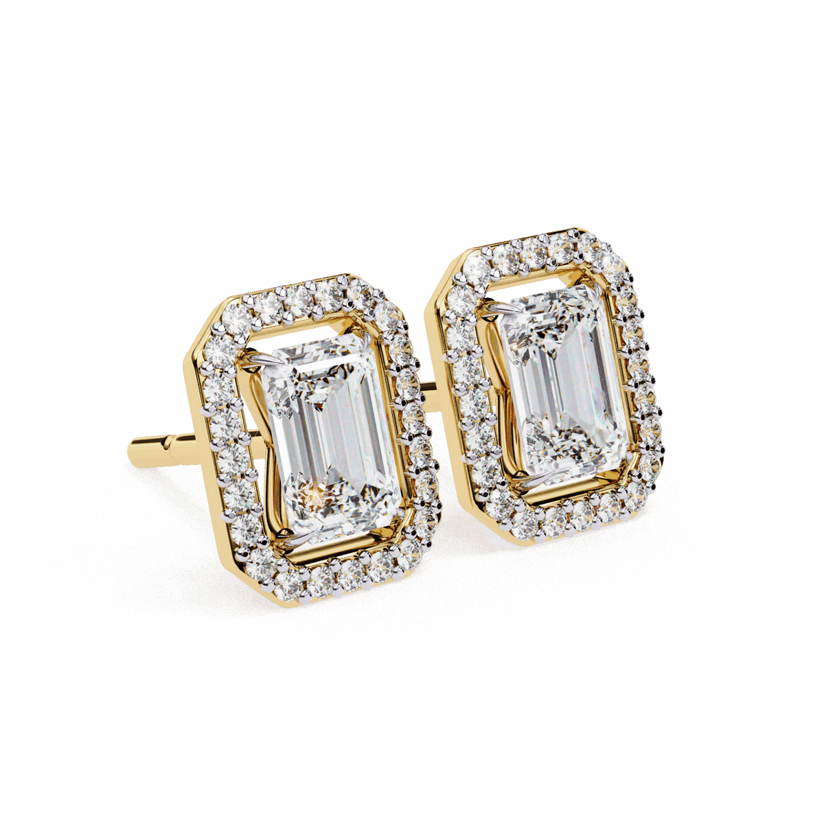 0.9 Carat Emerald and Round Stud Earrings in Moissanite | House of Estara