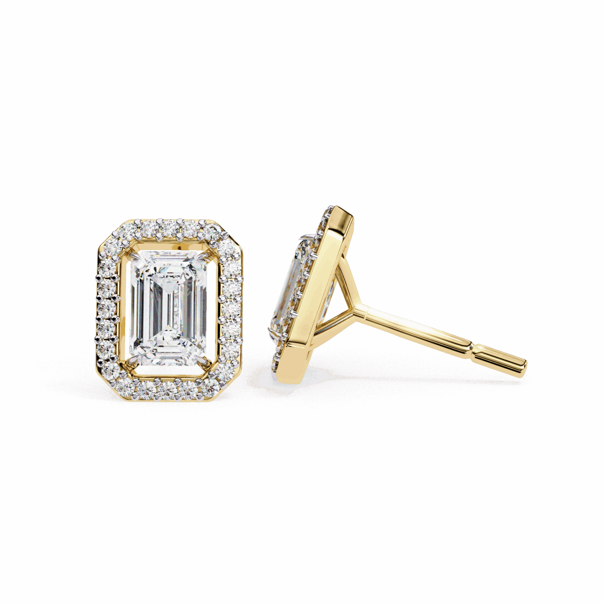 0.9 Carat Emerald and Round Stud Earrings in Moissanite | House of Estara