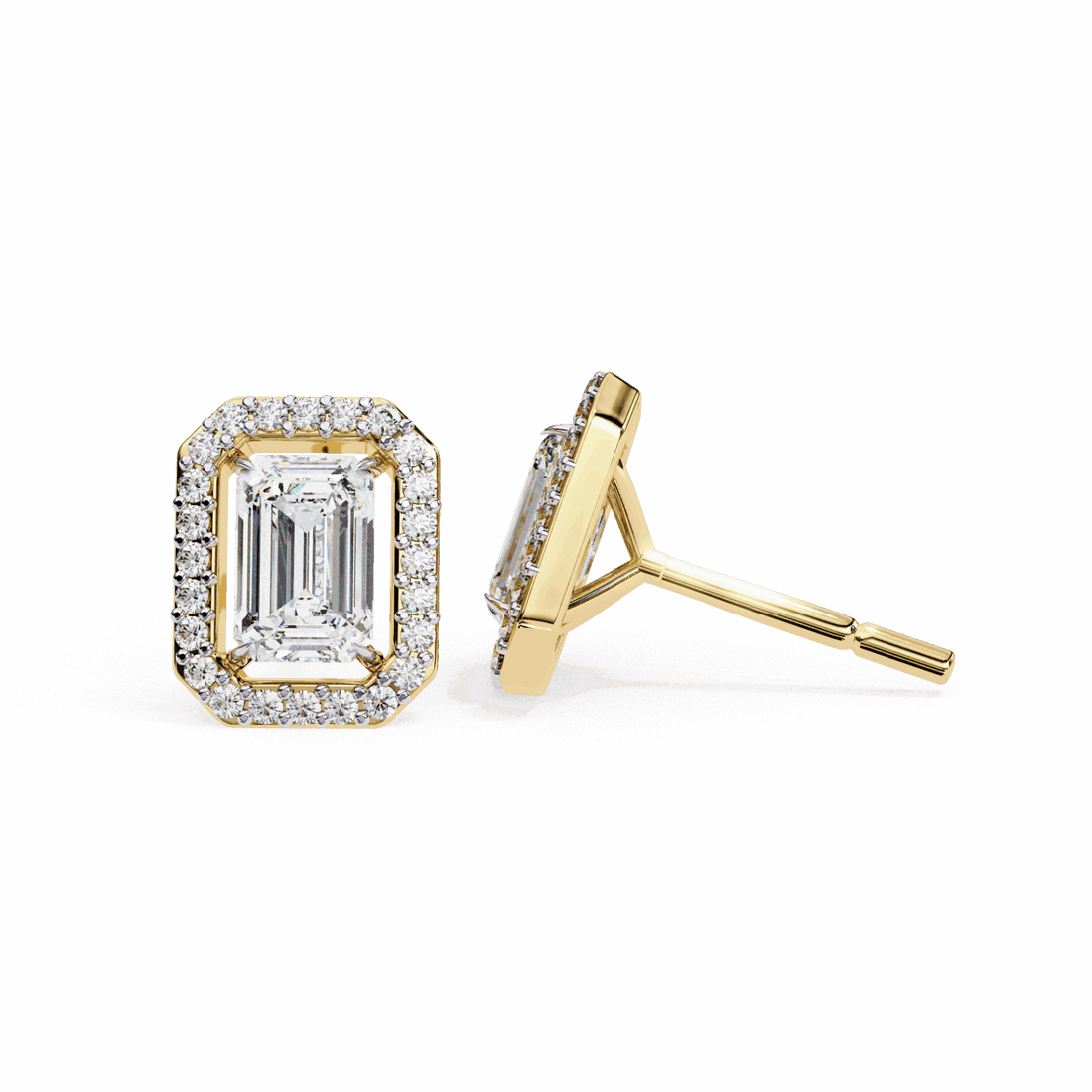 0.9 Carat Emerald and Round Stud Earrings in Moissanite | House of Estara