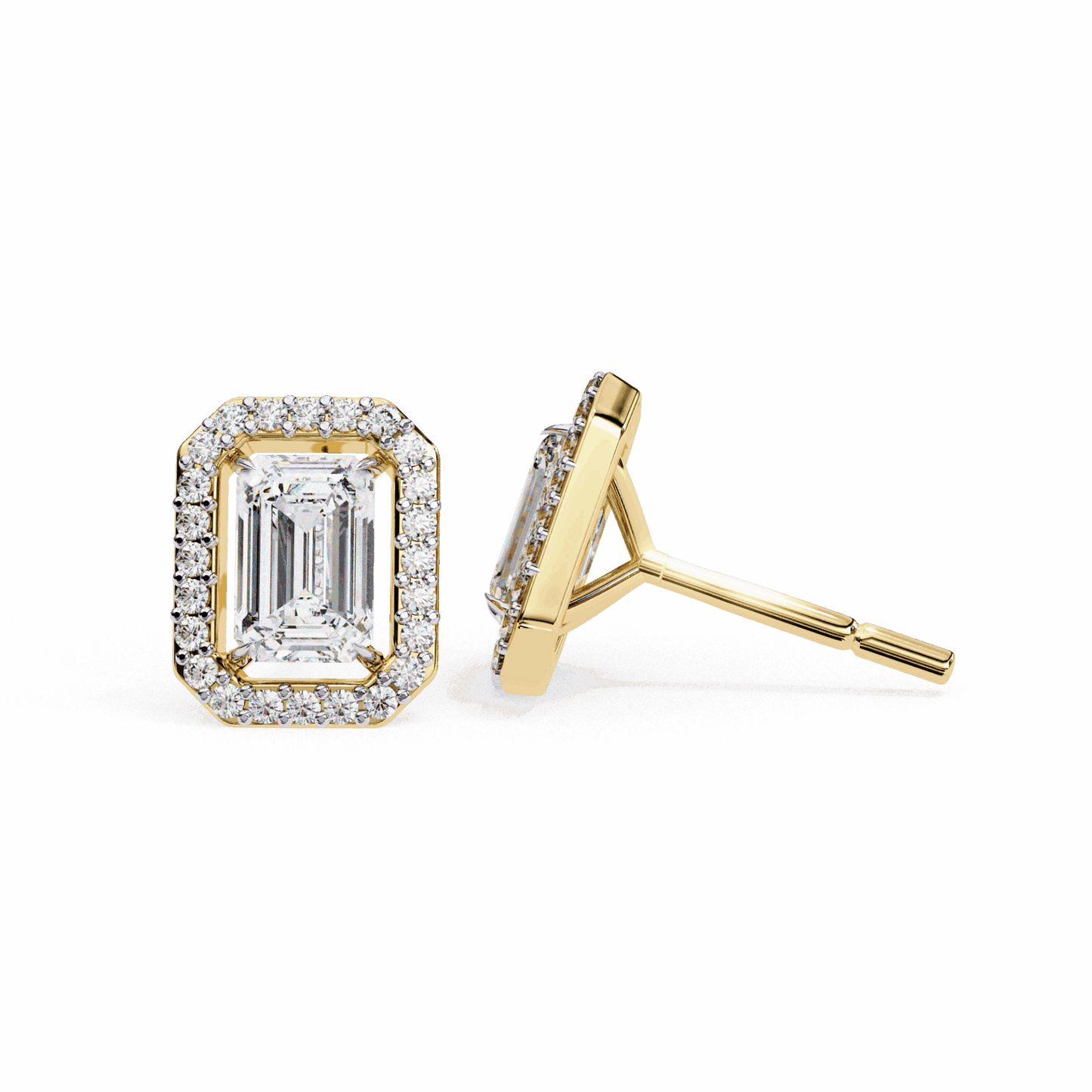 0.9 Carat Emerald and Round Stud Earrings in Moissanite | House of Estara