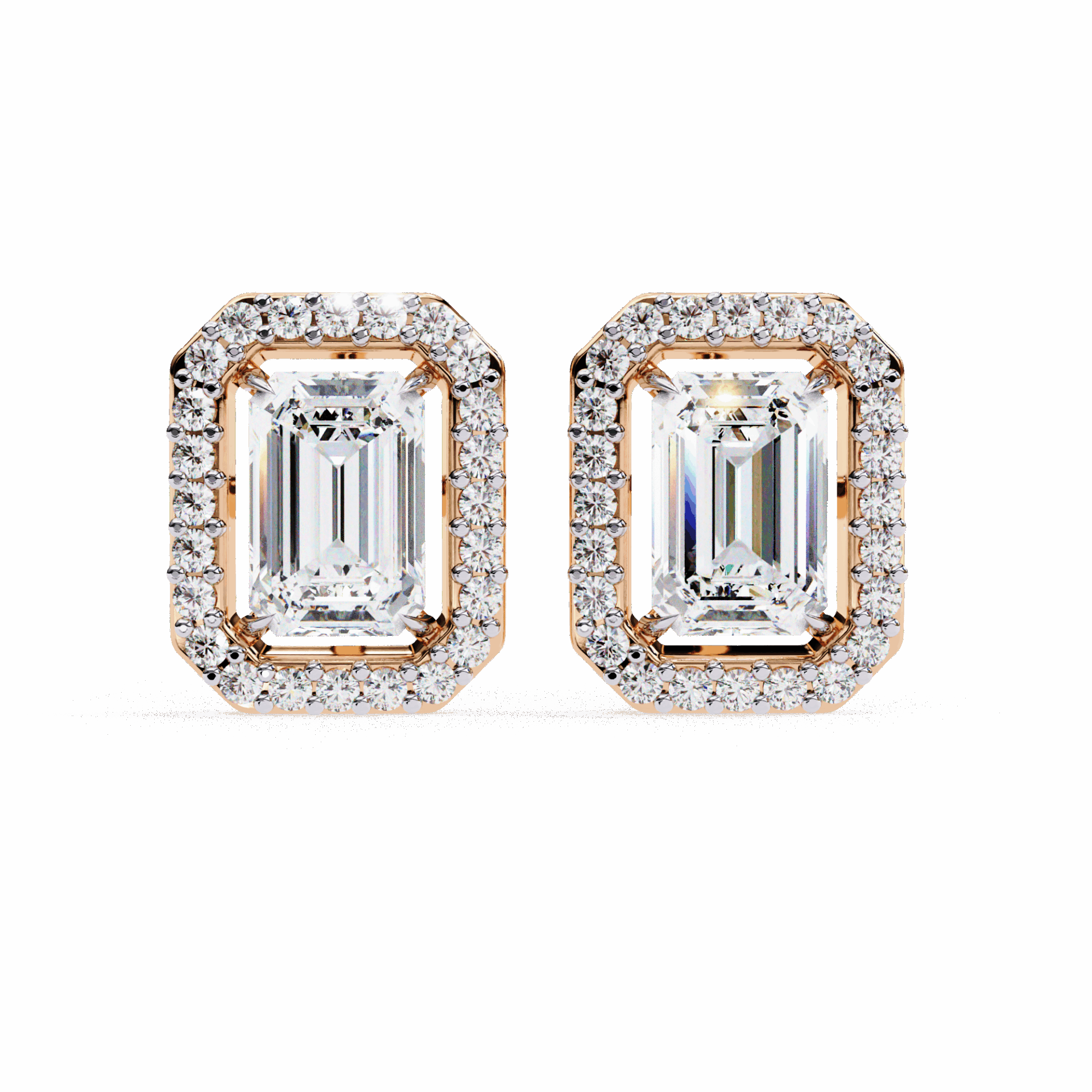 0.9 Carat Emerald and Round Stud Earrings in Moissanite | House of Estara