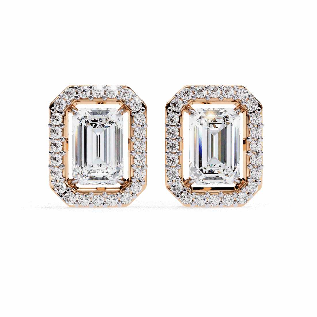 0.9 Carat Emerald and Round Stud Earrings in Moissanite | House of Estara