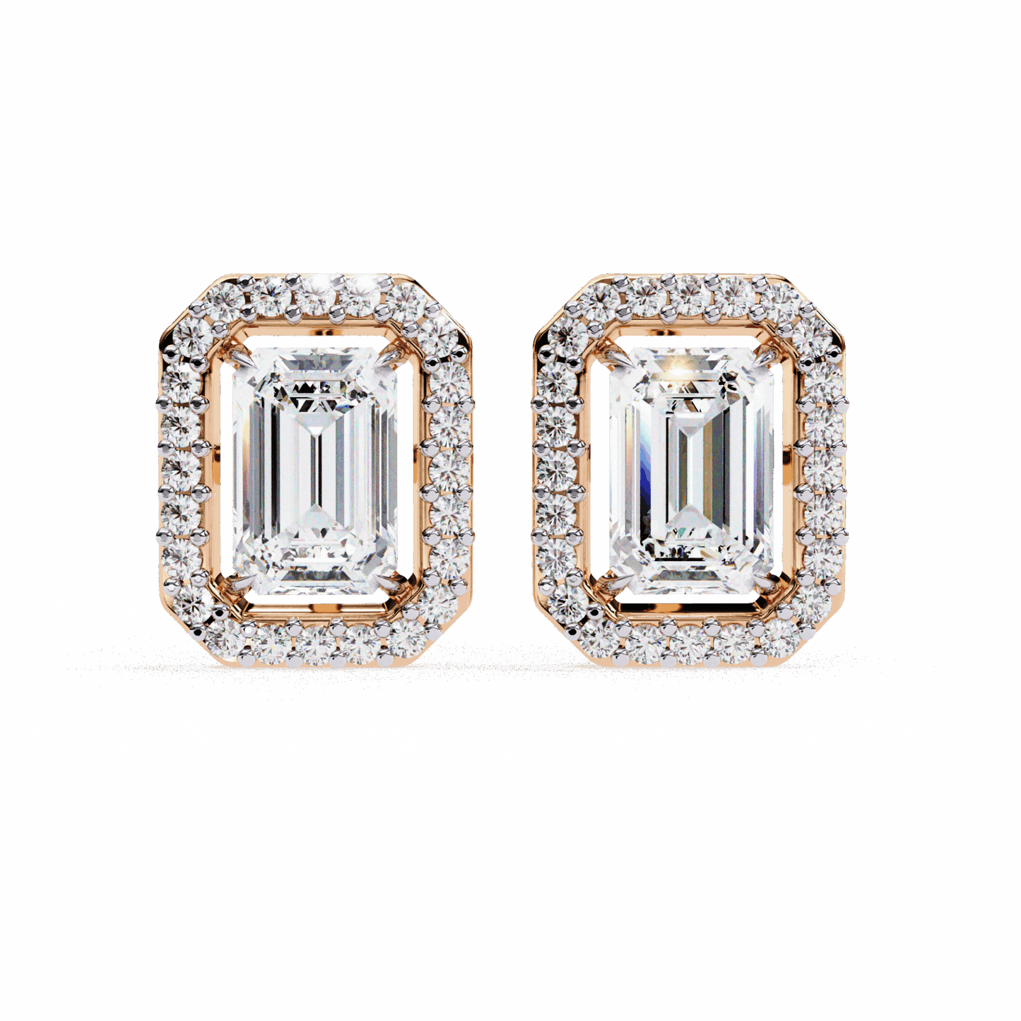 0.9 Carat Emerald and Round Stud Earrings in Moissanite | House of Estara