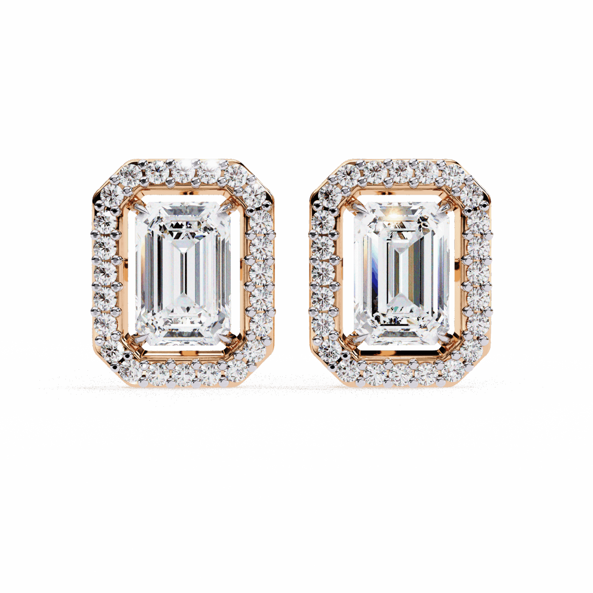0.9 Carat Emerald and Round Stud Earrings in Moissanite | House of Estara