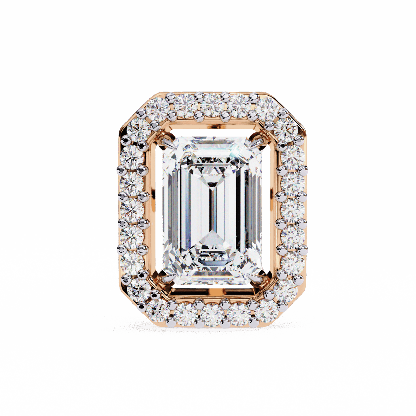 0.9 Carat Emerald and Round Stud Earrings in Moissanite | House of Estara