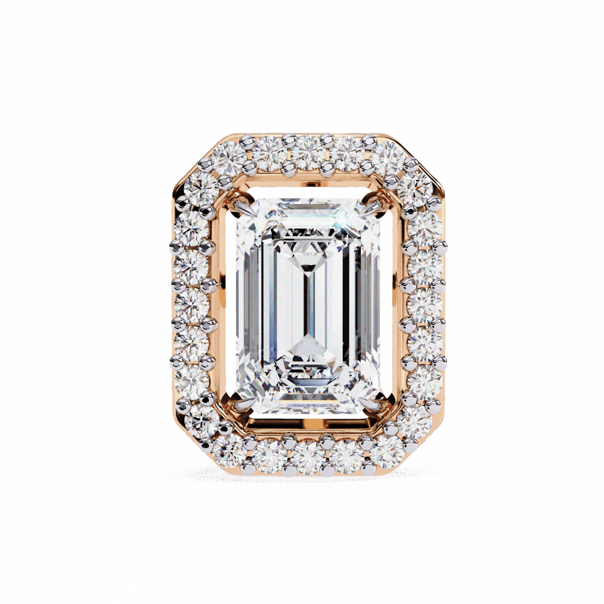 0.9 Carat Emerald and Round Stud Earrings in Moissanite | House of Estara