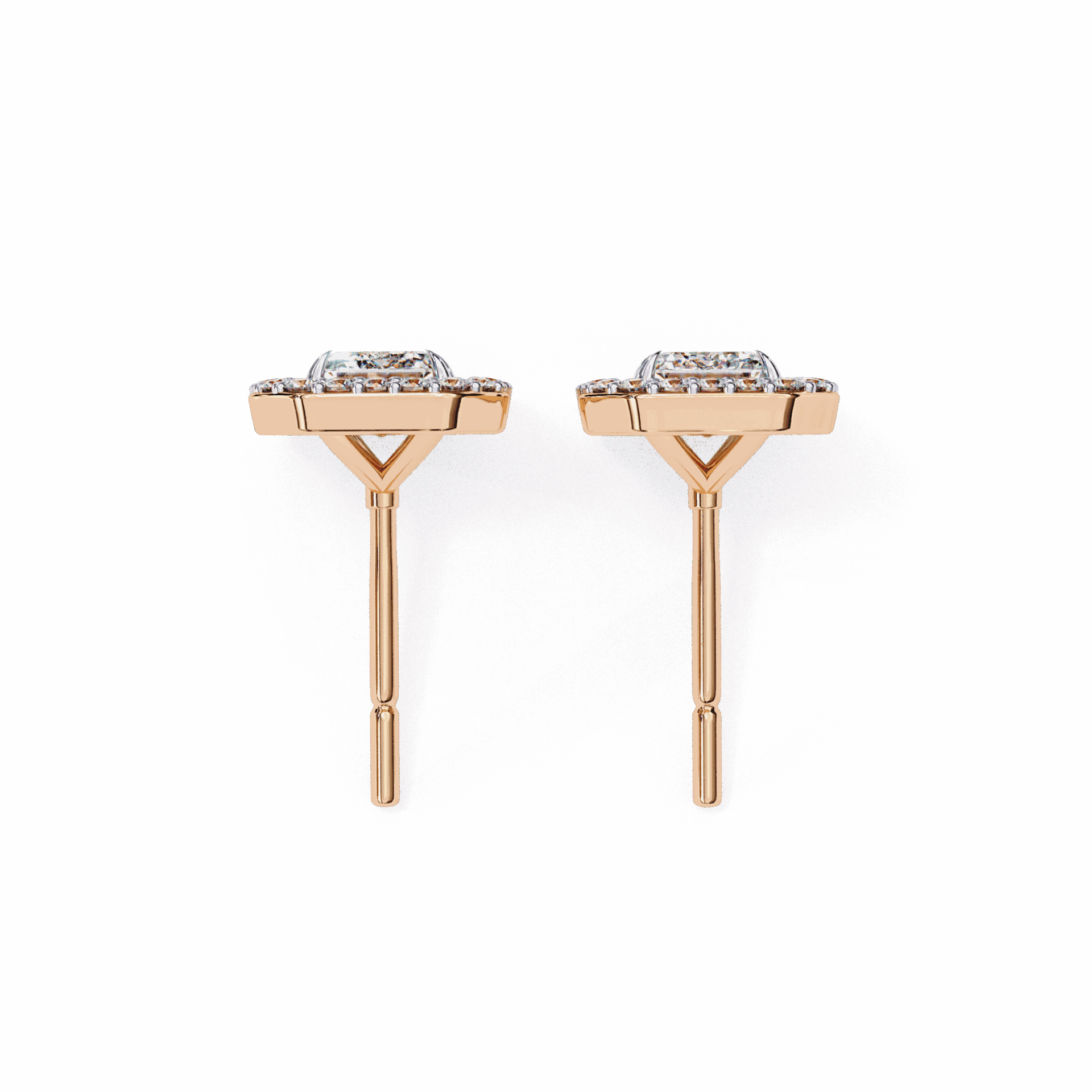 0.9 Carat Emerald and Round Stud Earrings in Moissanite | House of Estara