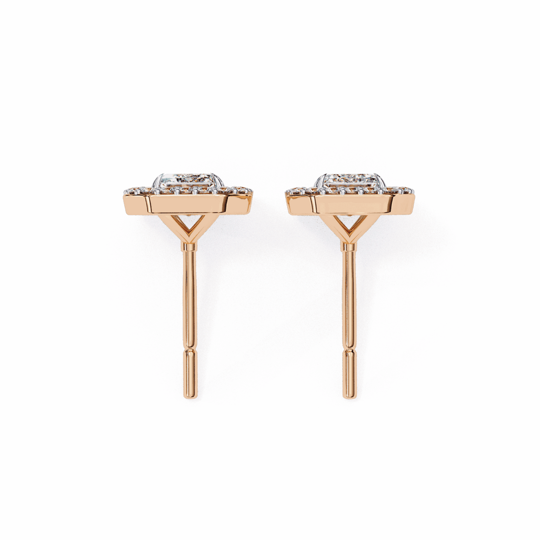0.9 Carat Emerald and Round Stud Earrings in Moissanite | House of Estara