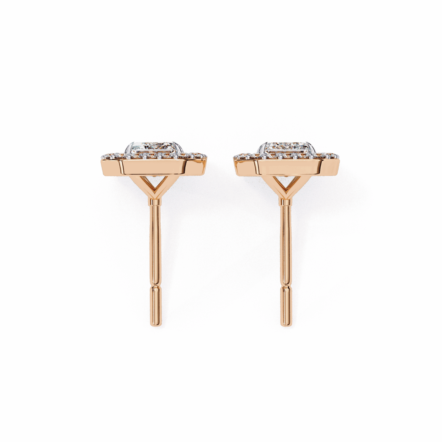 0.9 Carat Emerald and Round Stud Earrings in Moissanite | House of Estara