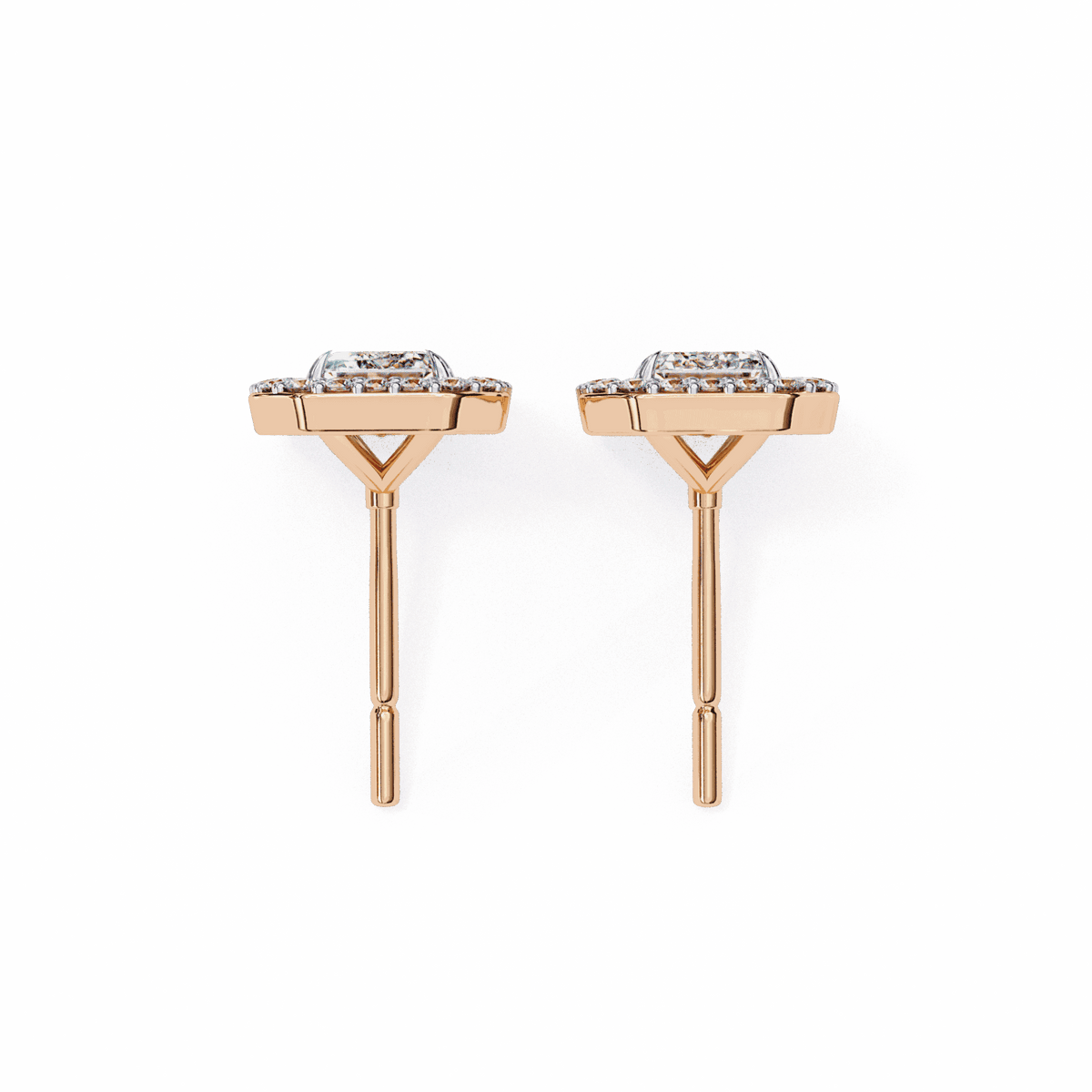 0.9 Carat Emerald and Round Stud Earrings in Moissanite | House of Estara
