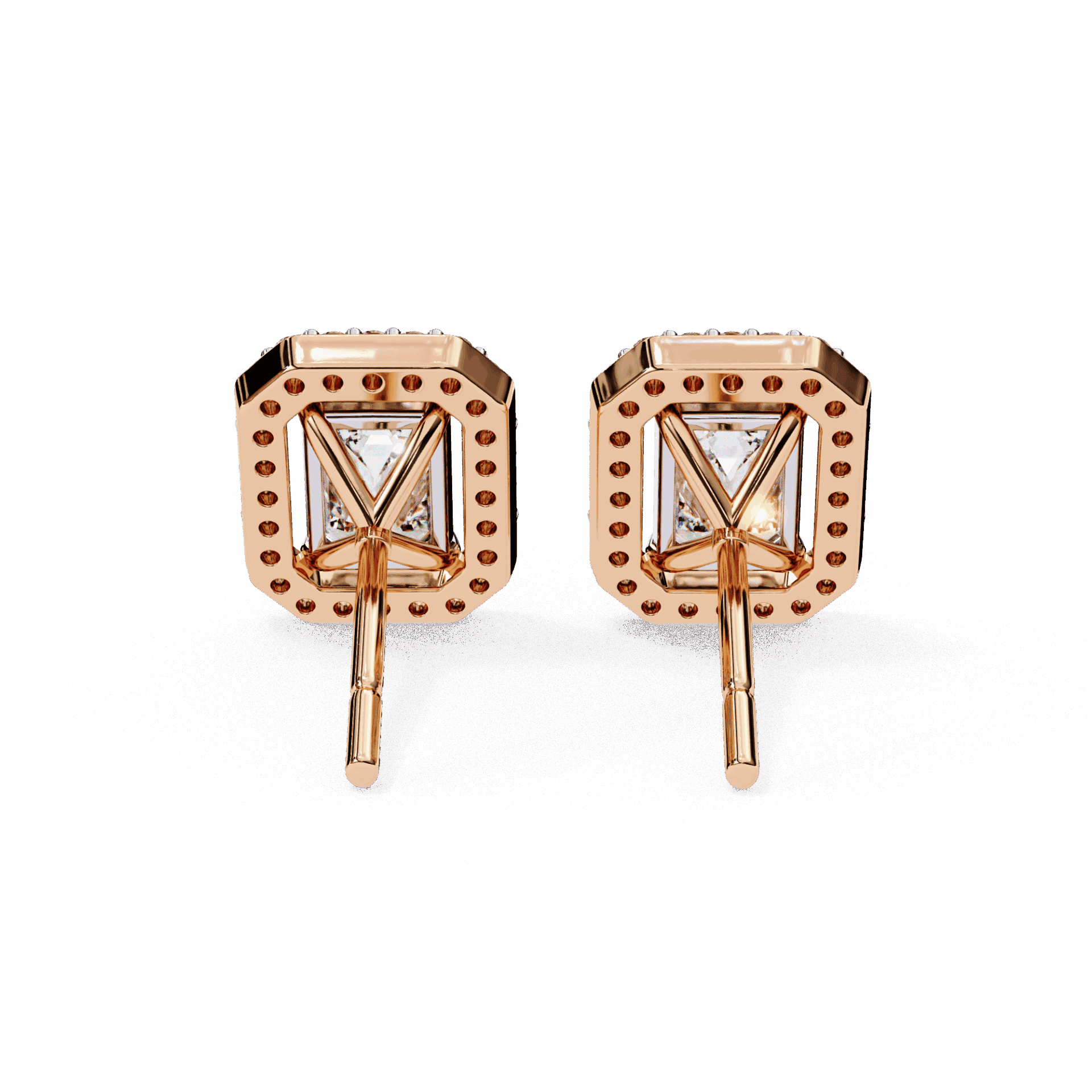 0.9 Carat Emerald and Round Stud Earrings in Moissanite | House of Estara