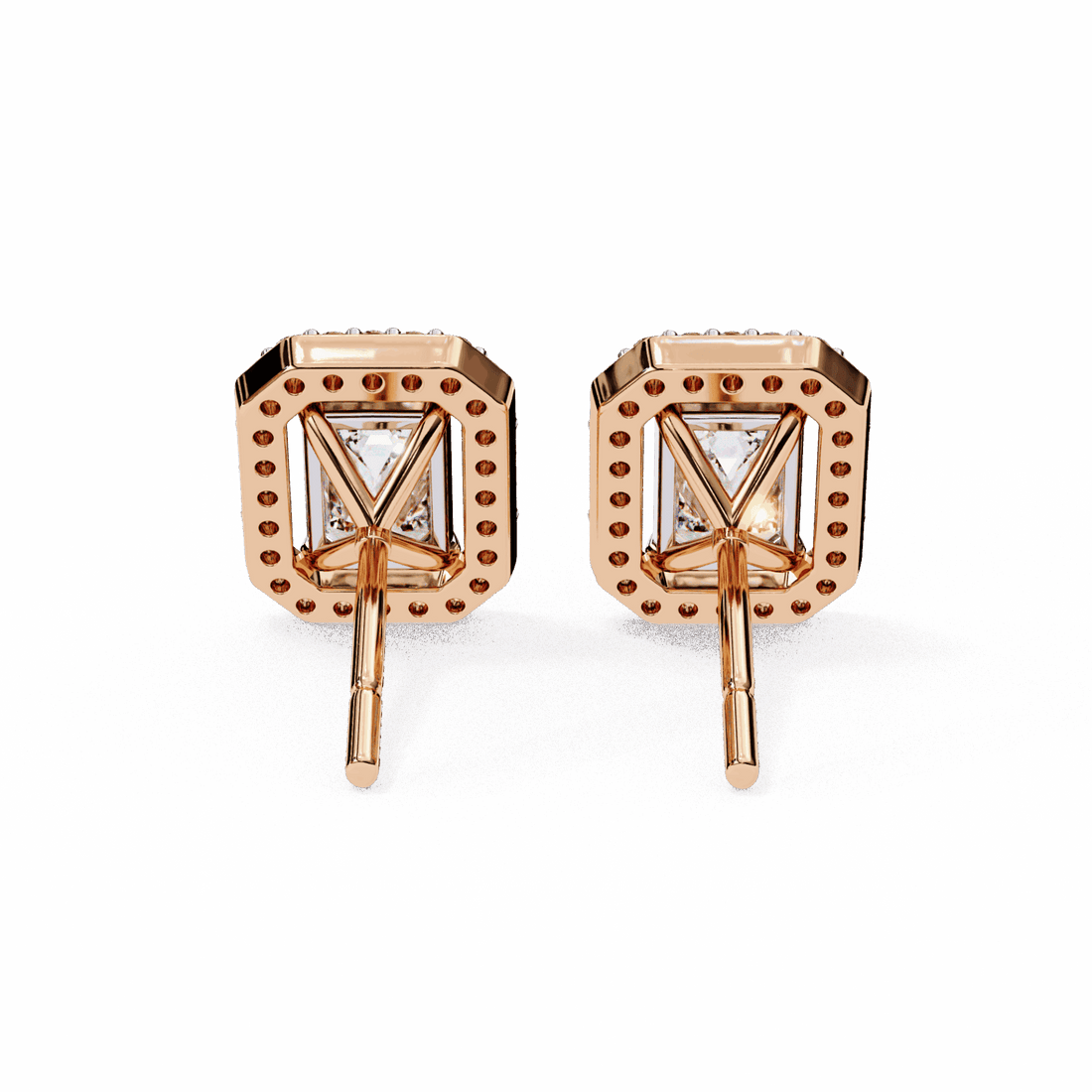0.9 Carat Emerald and Round Stud Earrings in Moissanite | House of Estara