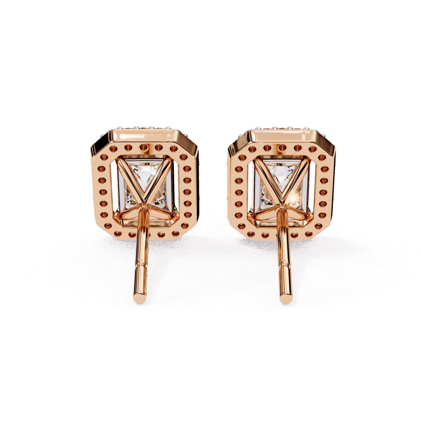 0.9 Carat Emerald and Round Stud Earrings in Moissanite | House of Estara